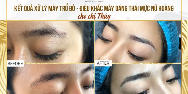 Before And After Treatment of Red Eyebrow - Queen's Ink Sculpting Eyebrow Sculpture 4