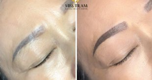 Before And After Treating Green Eyebrows And Spraying Powder 18