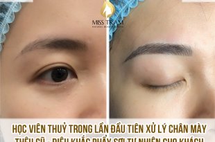 Ms. Thuy on the model Processing old embroidered eyebrows into eyebrows Sculpting with natural fibers - Excellent first model