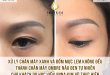 Practitioner Anna Kim Vu locks professional eyebrows on a model Treating blue eyebrows + uneven ink spots into natural dark brown Ombre eyebrows