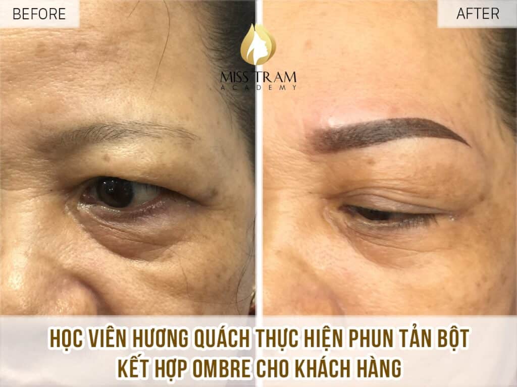 Học viên Hương Quách khóa Phun Thêu Điêu Khắc chuyên nghiệp Tự tin lên mẫu Phun Tản bột kết hợp Ombre đầu tiên